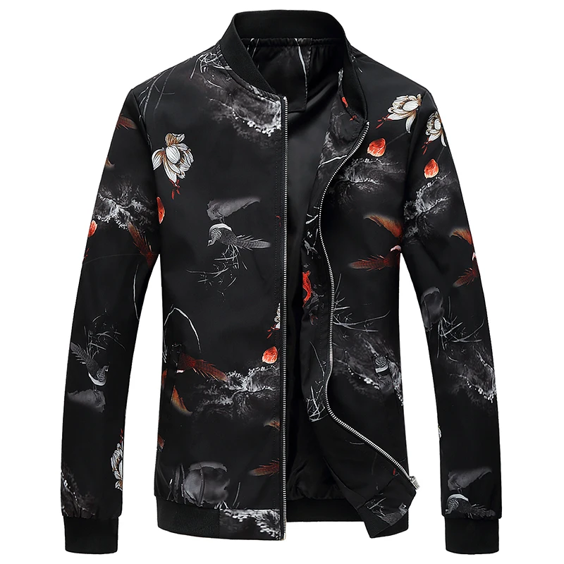

Autumn new personalized print jacket, large size loose fashion flower jacket, Korean casual baseball uniform 5XL 6XL