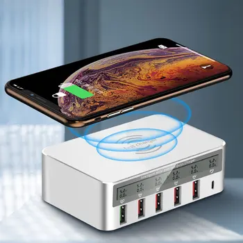 

100 W Usb Pd Charger 6 Type C Ports Pd3.0 Qc3.0 Fast Wireless Charger Mobile Phone Usb Charging Station With Lcd Display