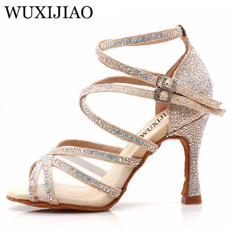 Dance shoes Dance Shoes Latin Woman Salsa Silk Satin Dancing Shoes Glitter Rhinestone Professional Dance Ballroom Soft Bottom