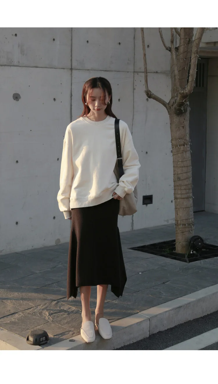 Вязаные Асимметричные женские юбки из 36% шерсти, корейская мода, Faldas Mujer Moda, новая юбка с высокой талией, юбки средней длины для женщин