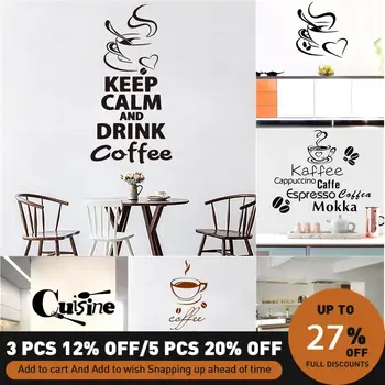

Large Size Coffee Vinyls Wall Stickers Coffee Shop Window Decoration Wallpaper For Kitchen Accessories Decor Decals Wallstickers