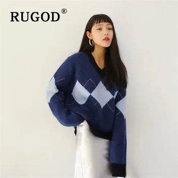 

RUGOD 2019 New Winter Sweater Women Korean Style High-quality Plus Size Sweaters Preppy Style Thicken Diamond Pattern Pullover