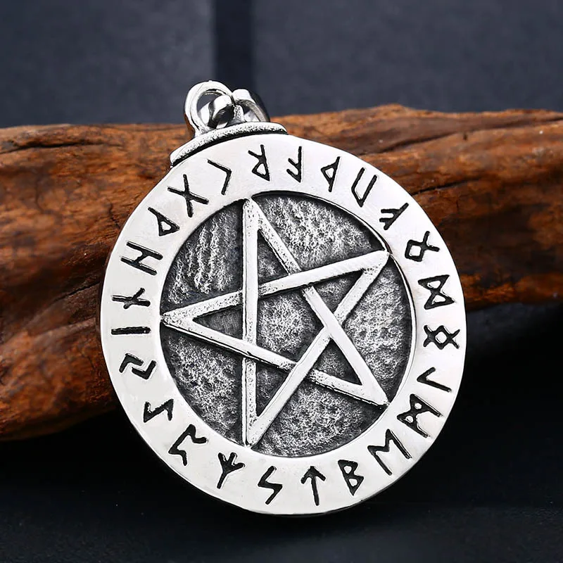 

Hot Selling Northern European-Style Runes Such as of Lettered Five-pointed Star Charm Men And Women Titanium Steel Necklace
