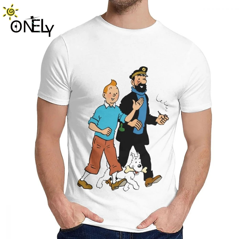 Harajuku Tintin And Haddock Tee Shirt For Man Slim 100% Pure Cotton Shirt Fashion Crewneck - AliExpress
