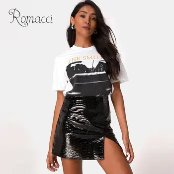 

Fashion Women Skirt PU Leather Solid Animal Skin High Waist Split Mini A-Line Bodycon Cool Street Wear Pleated Skirt Black Skirt