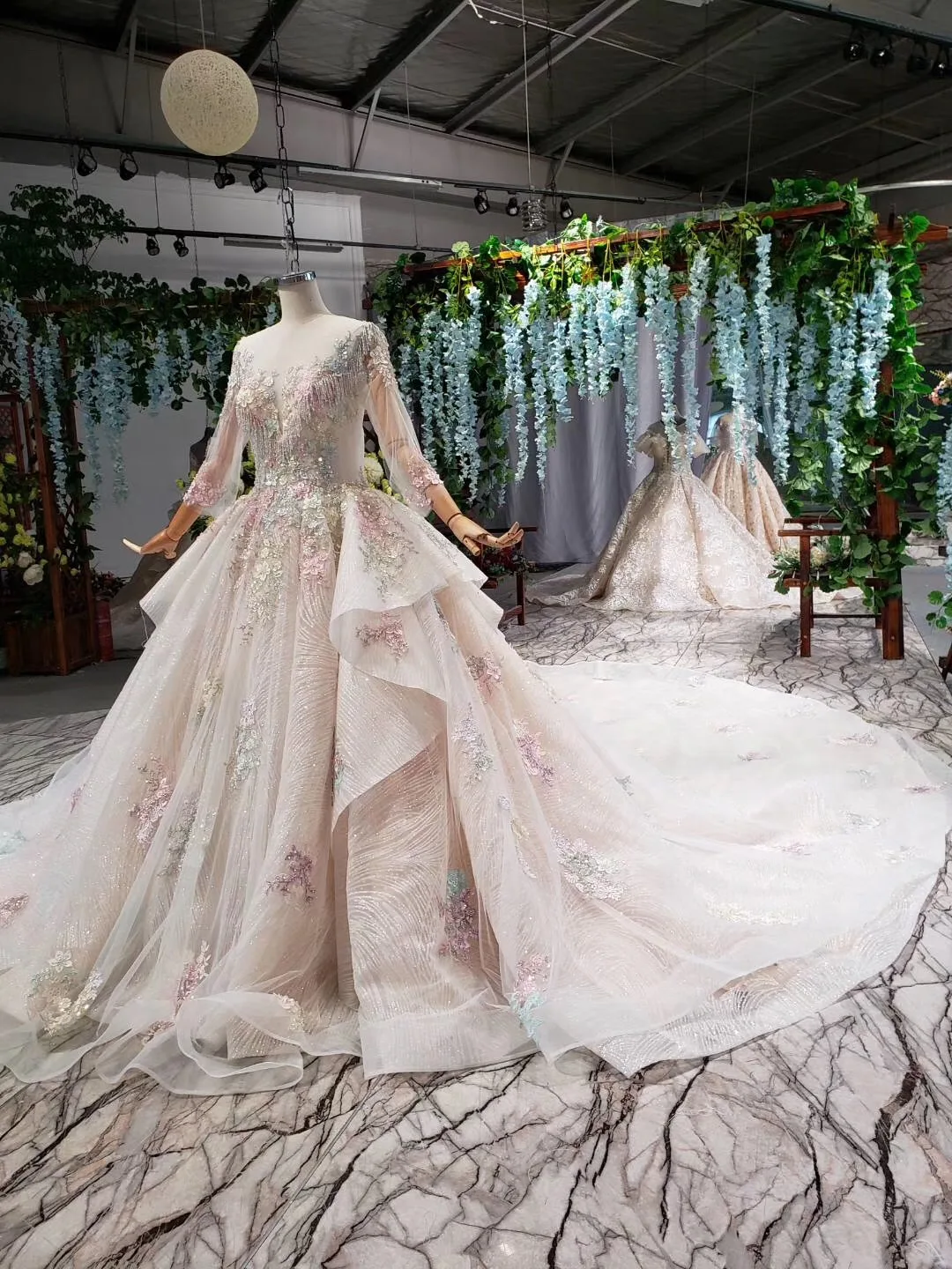 Роскошное Бальное Платье Vestidos De Noiva, свадебные платья с длинным рукавом, кружевные свадебные платья, розовые 3d цветы, платье невесты, Gelinlik Boda