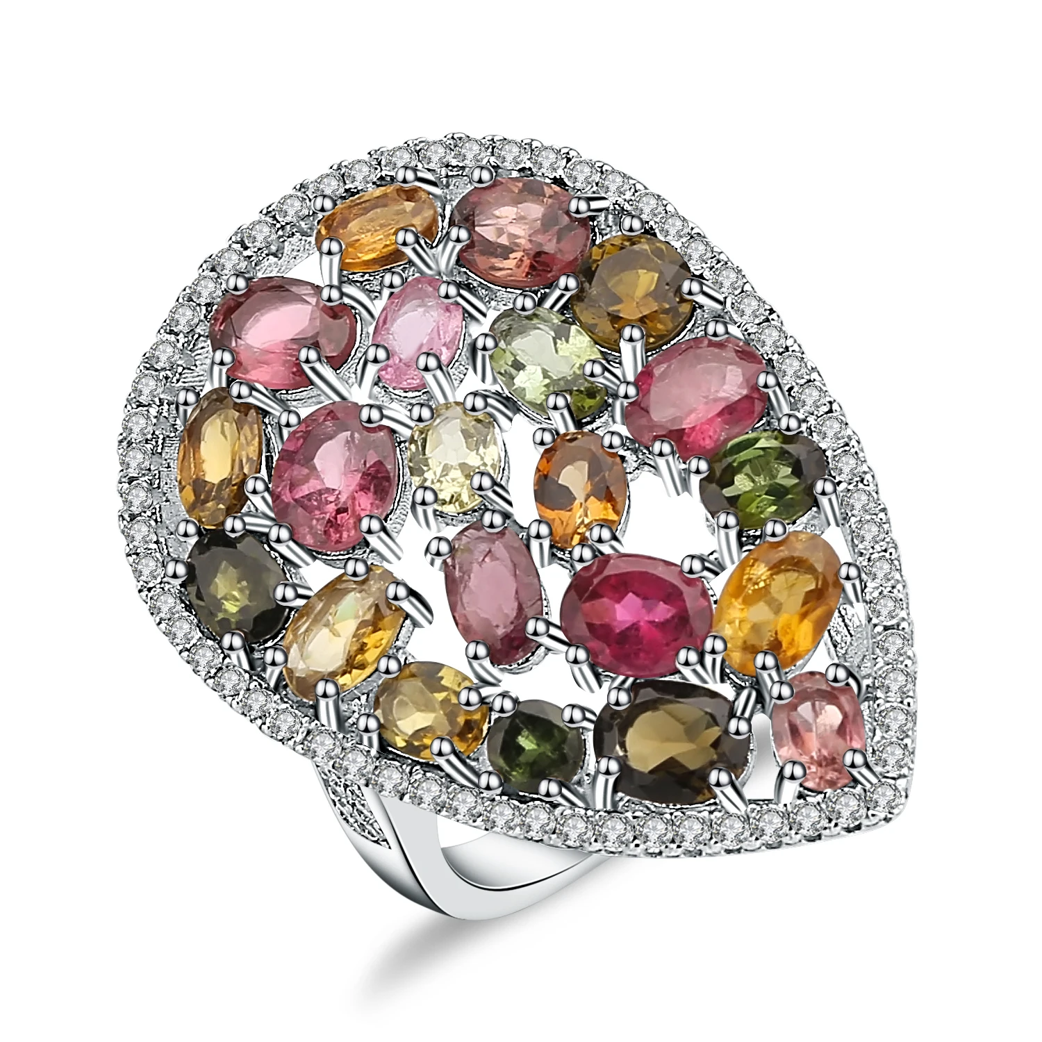 Gem's Ballet 925 Sterling Silver Ring 5.21Ct Colorful Natural Tourmaline Gemstone Cocktail Rings For Women Fine Jewelry Gem's Ballet 925 Sterling Silver Ring 5.21Ct Colorful Natural Tourmaline Gemstone Cocktail Rings For Women Fine Jewelry