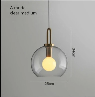 Простой подвесной светильник в скандинавском стиле с стеклянным шаром, Современный дизайнерский подвесной светильник для спальни и ресторана - Цвет корпуса: A medium clear