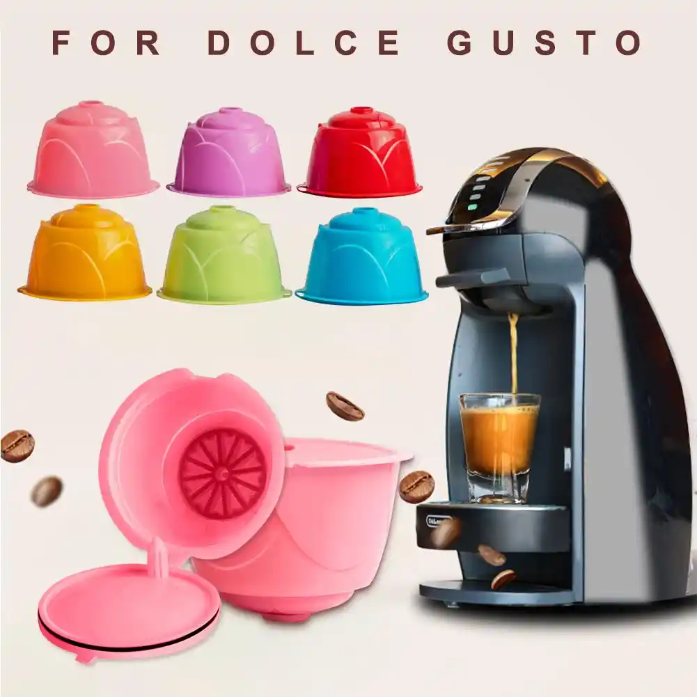 compatible con todos los Dolce Gusto/Circolo/Genio/Melody amarillo tazas  coloridas con cuchara y cepillo Guoxii Cápsulas de café reutilizables  recargables para filtro de máquina Nescafe Dolce Gusto Filtros de café  Filtros reutilizables