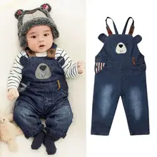 Модная детская одежда с рисунком медведя для маленьких мальчиков и девочек, комбинезон, комбинезон, джинсовый комбинезон, милый комплект со штанами для мальчиков и девочек