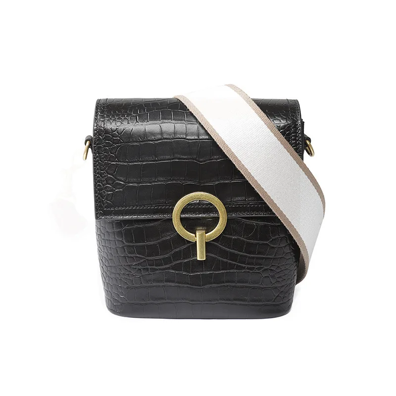 

2019 New Style Crocodile Pattern Wide-Strap WOMEN'S Leather Bags Bucket Bag Pure Leather Shoulder Bag Shoulder Bag