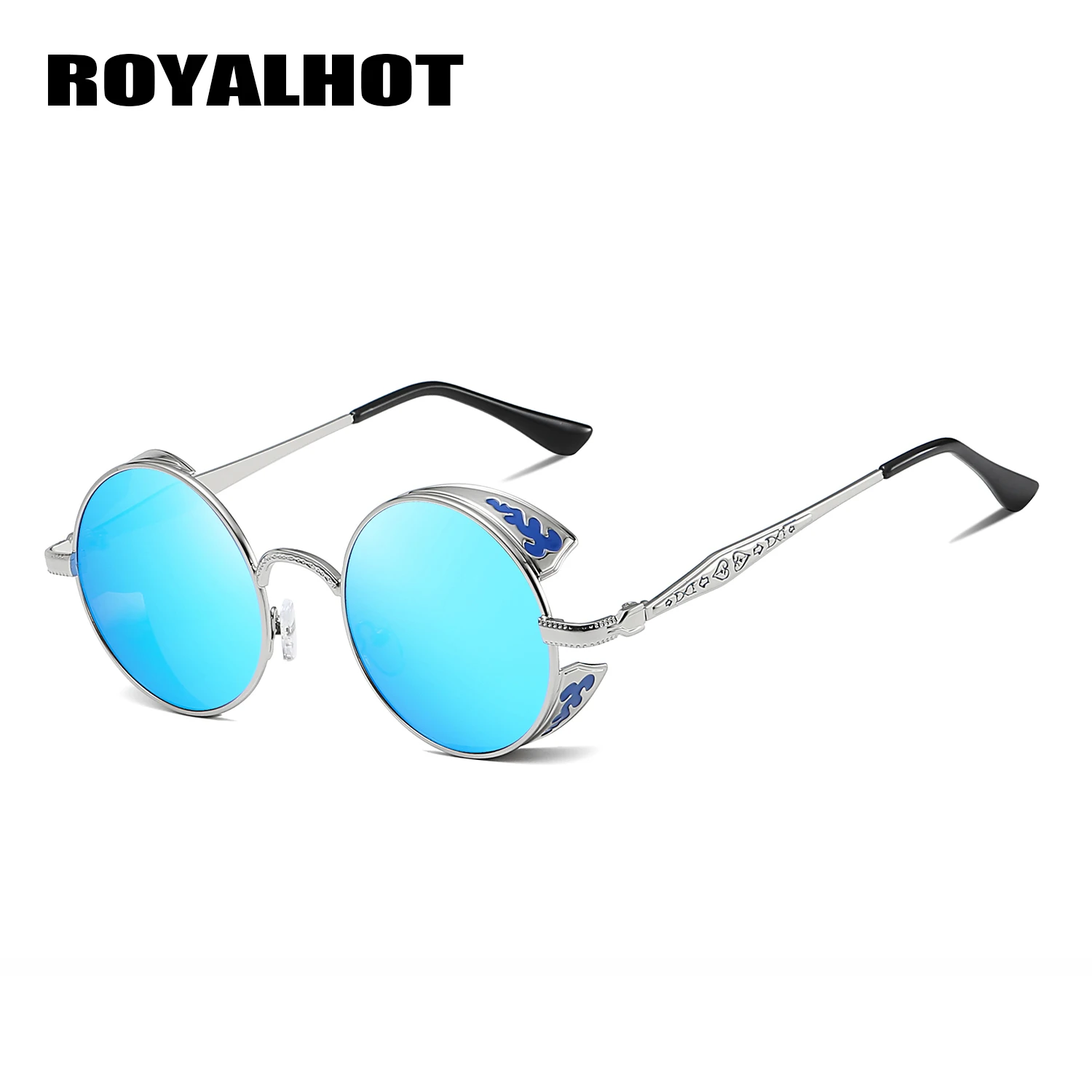 RoyalHot, мужские, женские, поляризационные, сплав, стимпанк, круглая оправа, солнцезащитные очки, для вождения, солнцезащитные очки, оттенки, Oculos masculino, мужские, 900p68 - Цвет линз: Silver Ice blue