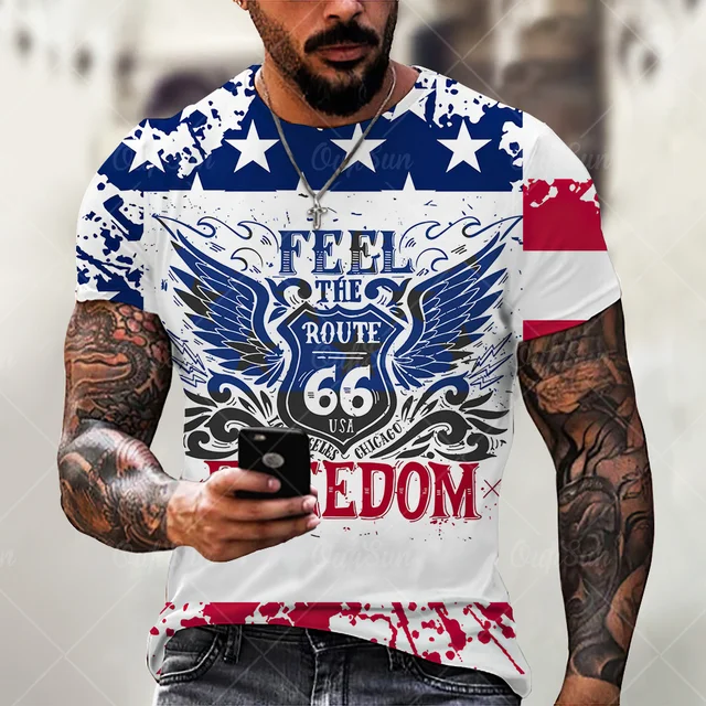 Summer New Mens T Shirts Oversized Loose Clothes Vintage Short Sleeve Fashion America Route 66 Letters Printed O Collared Tshirt OFSM-00729