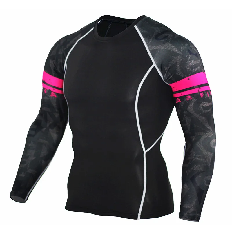 

Compression Shirt Men's Base Tshirts Tight-Fitting Second Skin Technical Printing Long Sleeve Bodybuilding Tops