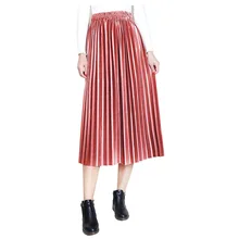 Plus Size Winter Skinny Large Swing Long Pleated Skirts Midi Saia Elastic Waist Velvet Skirts Women Winter Long Pleated Skirt