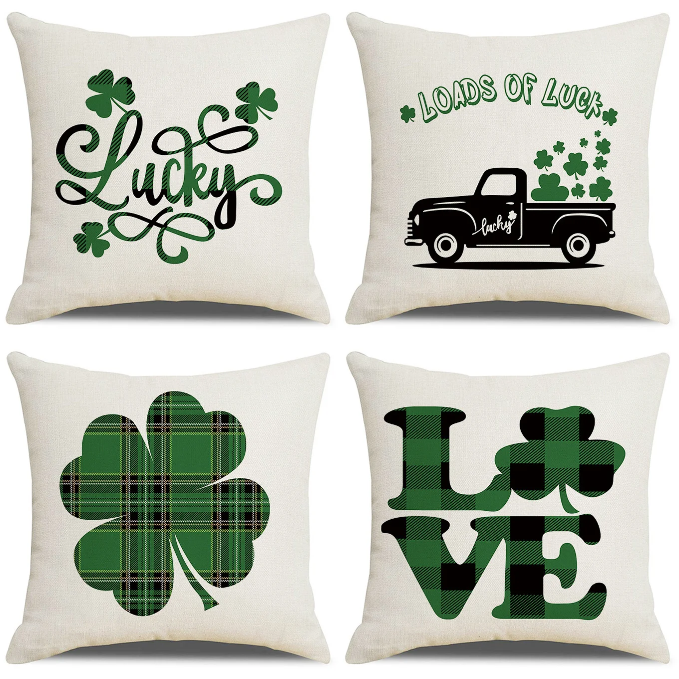 

Green Letter Cushion Cover Clover St. Patrick's Day New Home Soft Bedside Decoration Linen Pillow Case Pillowslip 45*45 cm