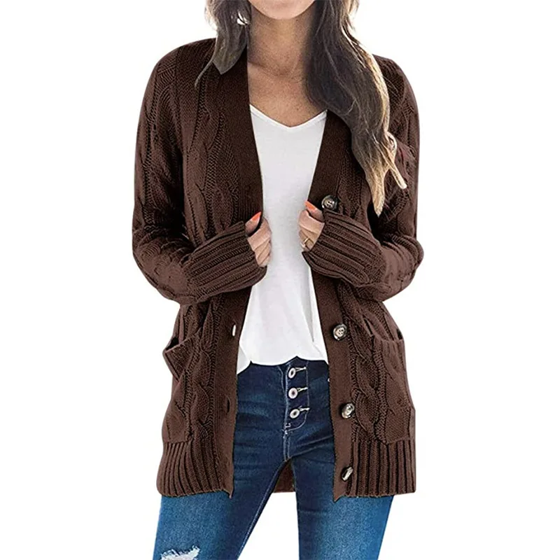 

cardigan sweaters Tops women 2020 autumn casual cardigan jacket solid color twist button Jacket Short Knitted Sweaters Women