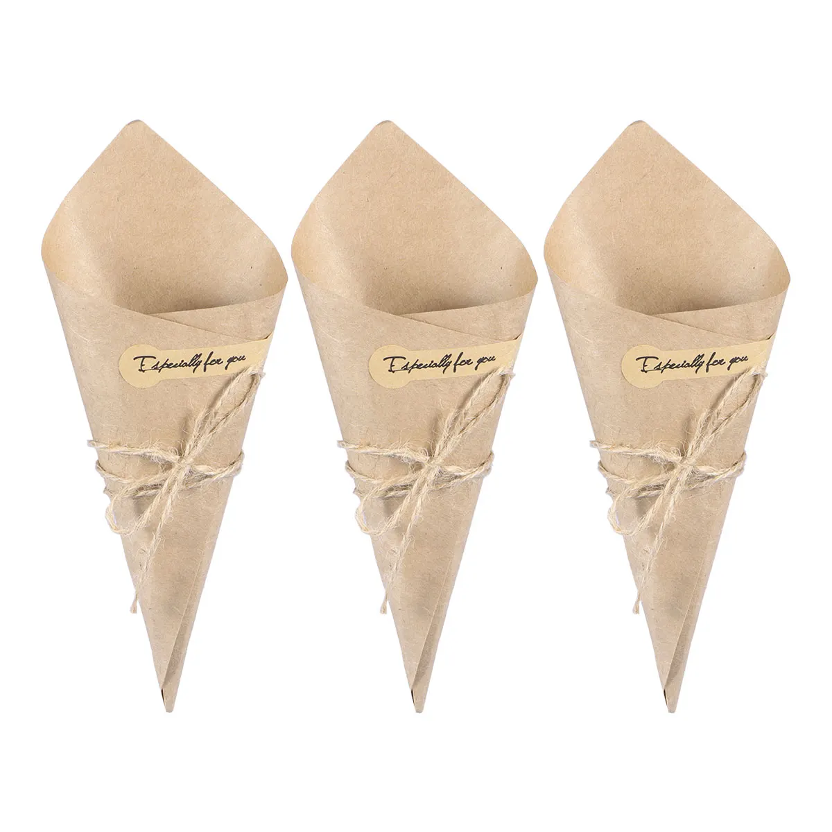 

100pcs Simple Novel Creative Kraft Paper Cones Flower Holder DIY Kraft Paper Cones Gift Box Candy Boxes for Wedding Crafting