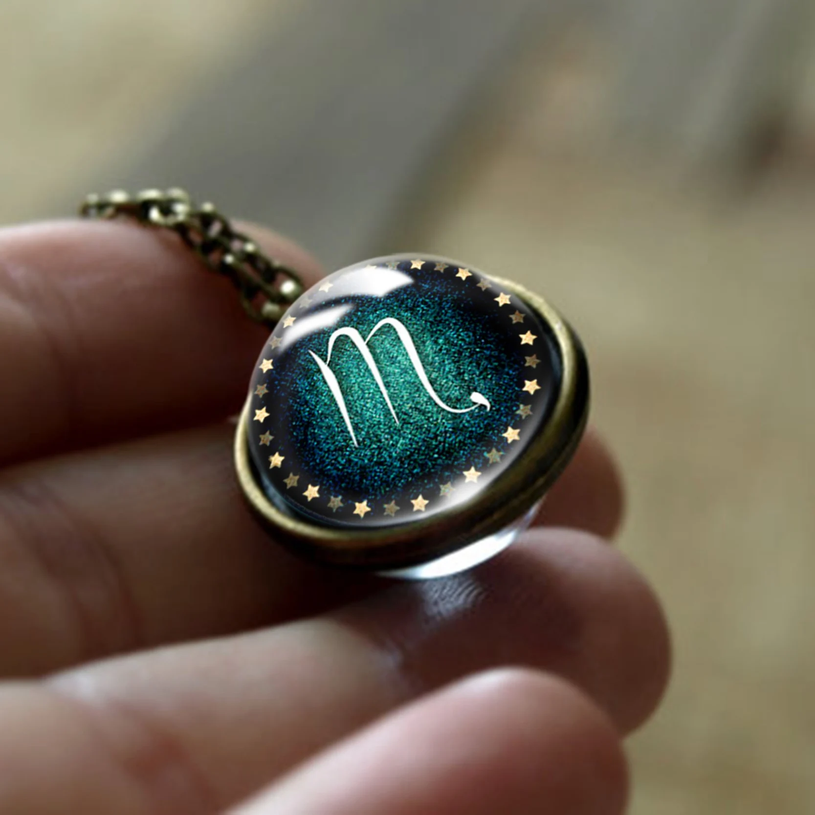 Scorpio Новая мода 12 Знак зодиака Созвездия ожерелье-гороскоп для женщин и мужчин двухстороннее стекло кабошон подвеска цепь - Окраска металла: Scorpio