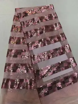 

New Rose Gold Sequins Lace Fabric 2019 Bule sequins Nigerian Laces Fabric High Quality French Tulle Lace Fabric For Women Dress