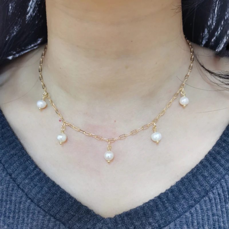 

Natural Pearl Choker 14K Gold Filled Necklace Handmade Pearl Pendants Collier Femme Perle Collar Mujer Perla Boho Necklace