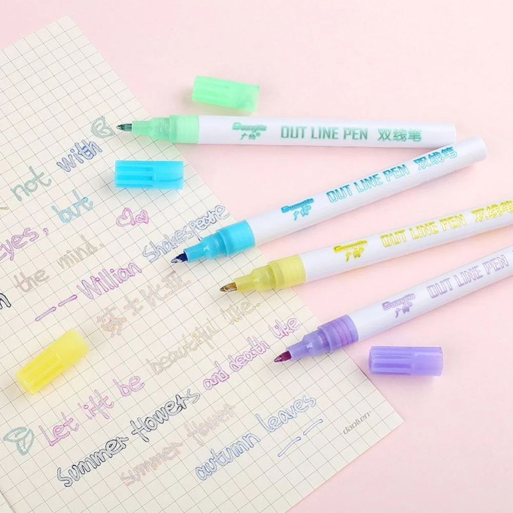 8 цветов/набор двухлинейных ручек хайлайтер двойная флуоресцентная ручка для рисования маркерная ручка Канцтовары Школьные принадлежности