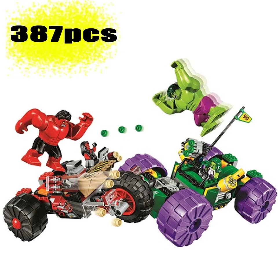 

10675 387pcs Marvel Super Hero Hulk Vs Red Hulk Team Vehicle Compatible lepining Building Block Compatible 76078 Brick Toy