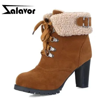 

ZALAVOR Ankle Boots Women Plus Size 32-44 Brand Ins Fashion Lace Up Add Fur Winter Shoes Women Casual Office Warm Footwear