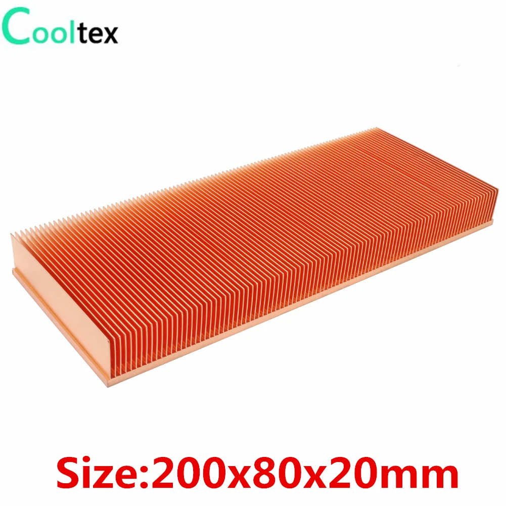  100% new 200x80x20mm Pure Copper Heatsink Skiving Fin Heat Sink for Electronic Chip LED Power Ampli - 32650873026