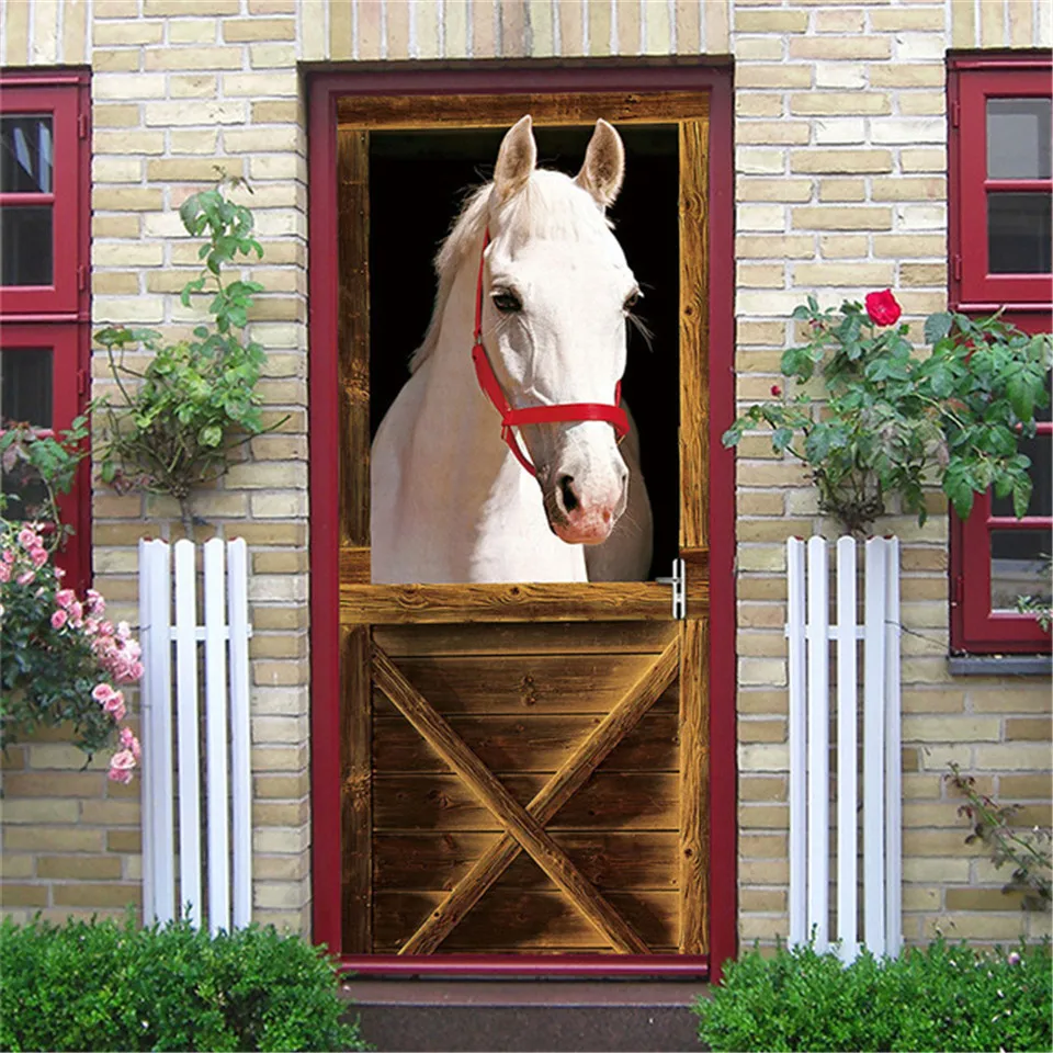 Horse Door Wallpaper Selfadhesive Stickers On The Doors Waterproof