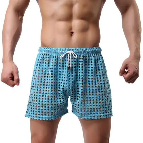 Новое мужское нижнее белье в сеточку с завязками, прозрачные сетчатые трусы-боксеры, сексуальное дышащее нижнее белье, трусы-боксеры - Цвет: Синий