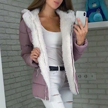 

Pink Hooded Women Fleece Parka Coat Plus Size 5XL Autumn Winter Solid Long Sleeve Female Top Jacket 2019 Casual Ladies Outwear