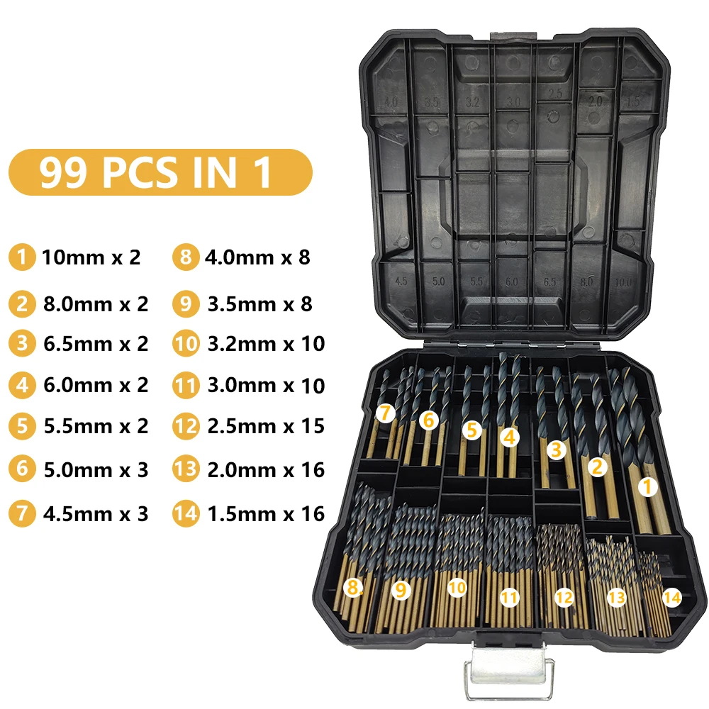 99 buah hss bit bor putar 1 5mm 10mm permukaan lapisan pengerasan 135