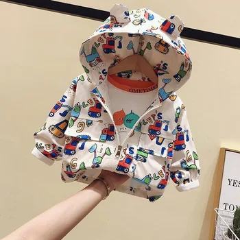 

New Boys and Girls Korean Jackets 1-5 years old Hooded Children Clothing Cartoon Pattern Spring and Autumn Baby Kids Clothes