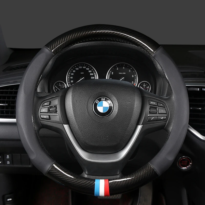 Luxury Leather Car Steering Wheel Cover - 38cm, 15-Inch