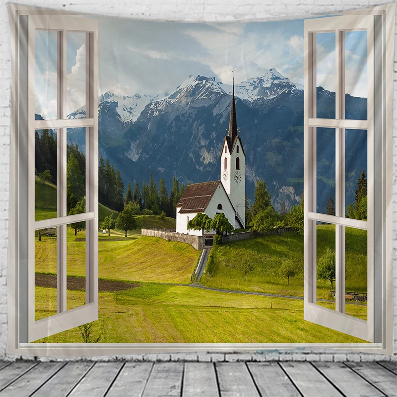 Tapestry Decor 3D window scenery for Bedroom Dormitory Wall hippie wall bohemian style tapestry decor