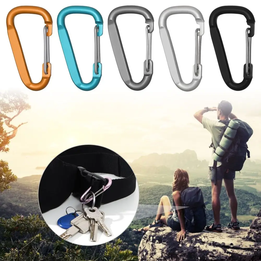 Black Climbing Button Buckle Keychain Alloy Carabiner Camping Hiking Hook 