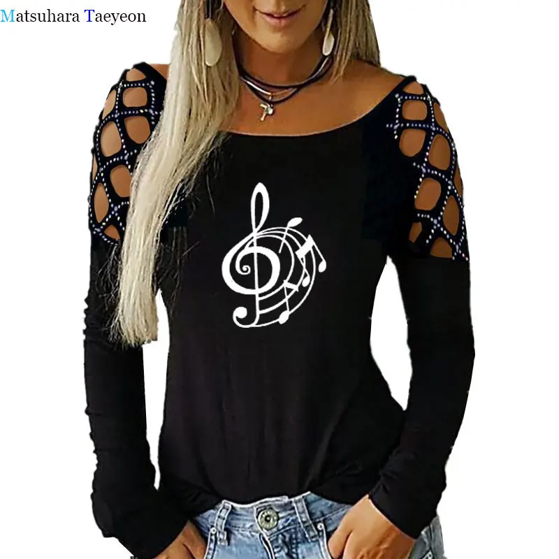 

Fashion T-Shirt DIY Music Graphic T Shirts Round Neck Shirts for Women Funny Casual Harajuku Women's Shirts Long Sleeve Tee Top