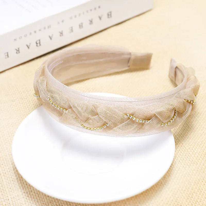 F014 beige Винтажные стразы, плетеные ободки для волос для женщин, заколки для волос, тюрбан, повязка на голову, аксессуары для волос для девочек - Цвет: F014 beige