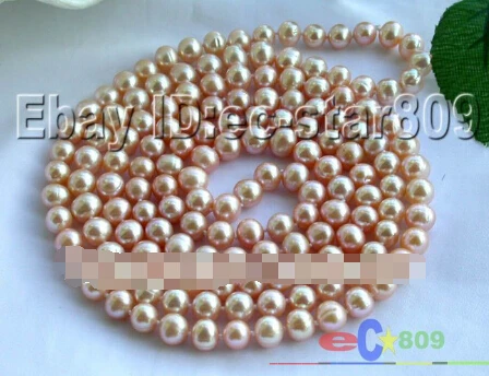 811 длинный 5" 9 мм розовый круглый FW культивированный жемчуг NECKLACELONG