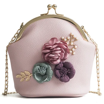 

Qzunique Women Bucket Flower Shoulder Bags Kiss Lock Flower Handbags Crossbody Clutch Purse Chain Flower Bags