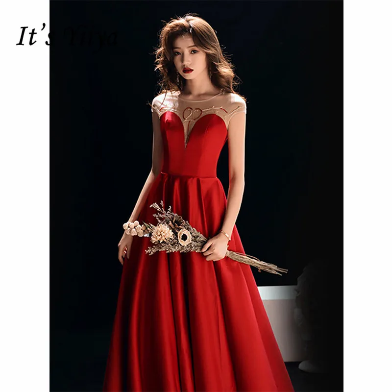 

It's Yiiya Evening Dress 2019 Short Sleeve Cut-out A-Line Floor Length Dresses Elegant O-Neck Robe de Soiree Plus Size E1327