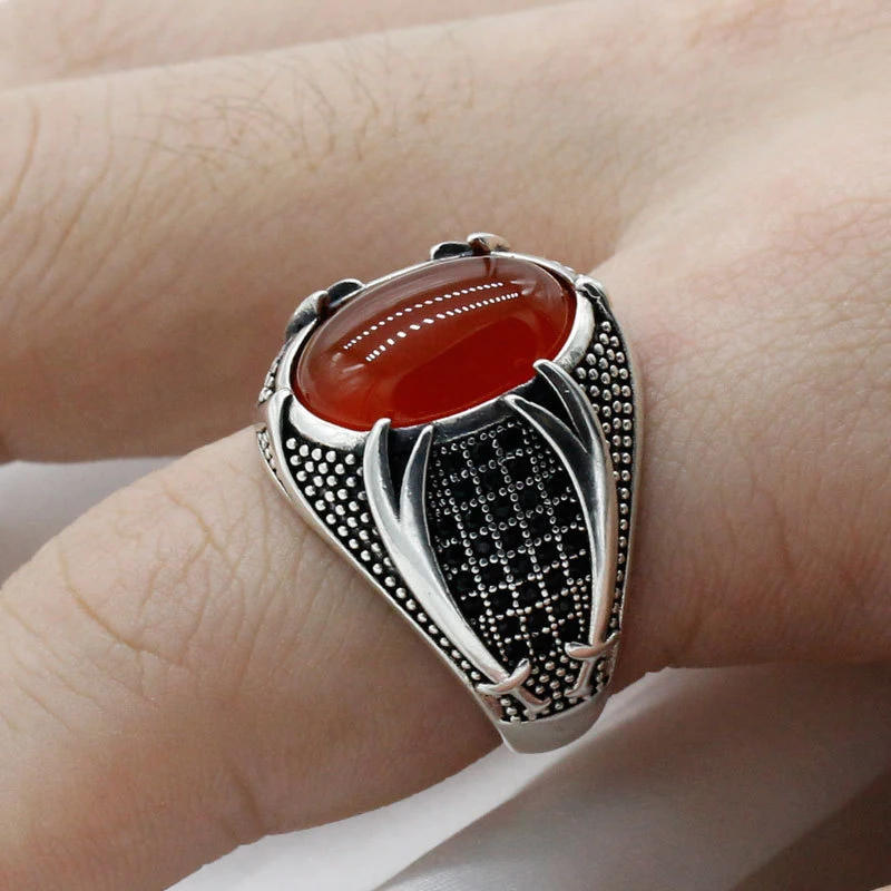 Vintage Carved Pattern Zircon Stone Rings for Men Accessories Wedding Jewelry Fashion Handmade Finger Rings wedding rings finger rings jewelry rings ring jewelry