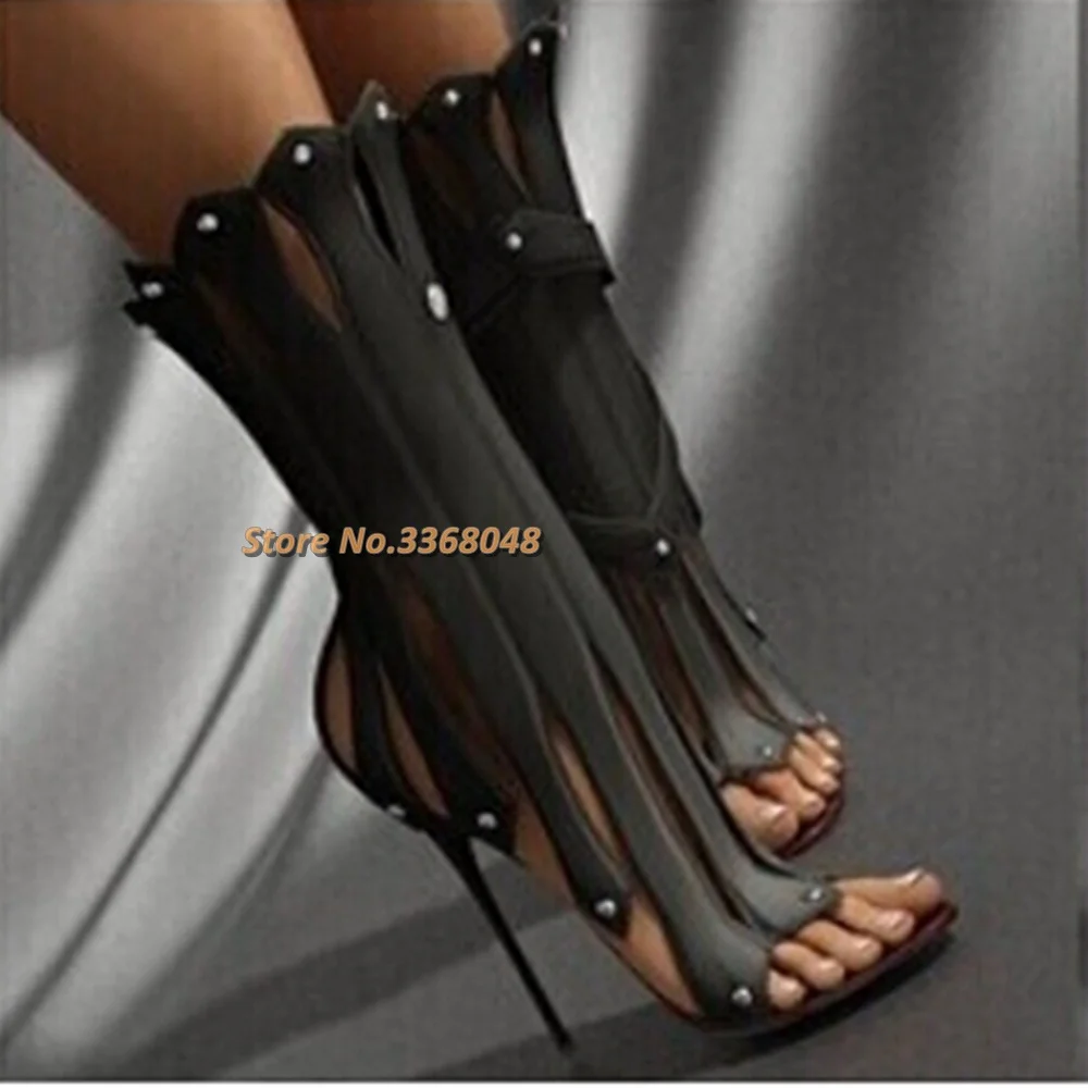 

High Quality High Heels Sandals Stiletto Gladiator Sandals Bootie Summer Boots Rivet Hollow out Women Shoes