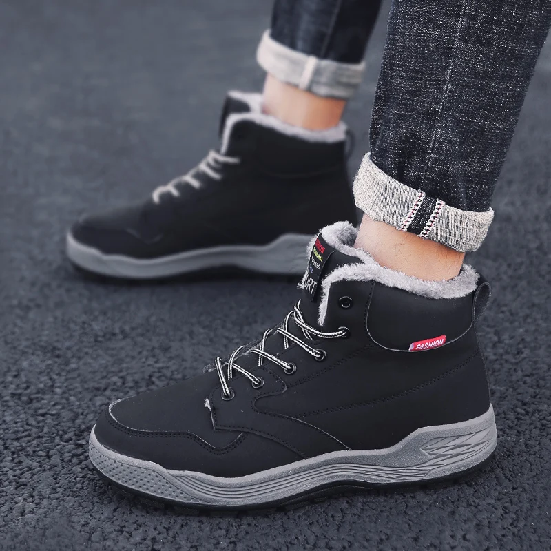 New Warm Men Boots Winter Boots Rubber Plush Snow Boots England Retro Ankle Boots For Men Winter Shoes Size 39-48