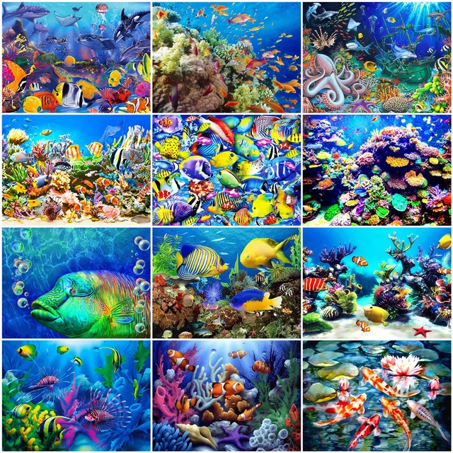 AZQSD DIY Diamond Embroidery Mosaic Ocean Fish Landscape Full Rhinestone 5D Diamond Painting Cross Stitch Needlework 1