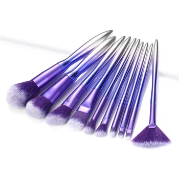 

10 PCS Eyeshadow Makeup brush Set Eyebrow Foundation Blush Concealer Loose powder Plating handle Face Beauty Makeup tool