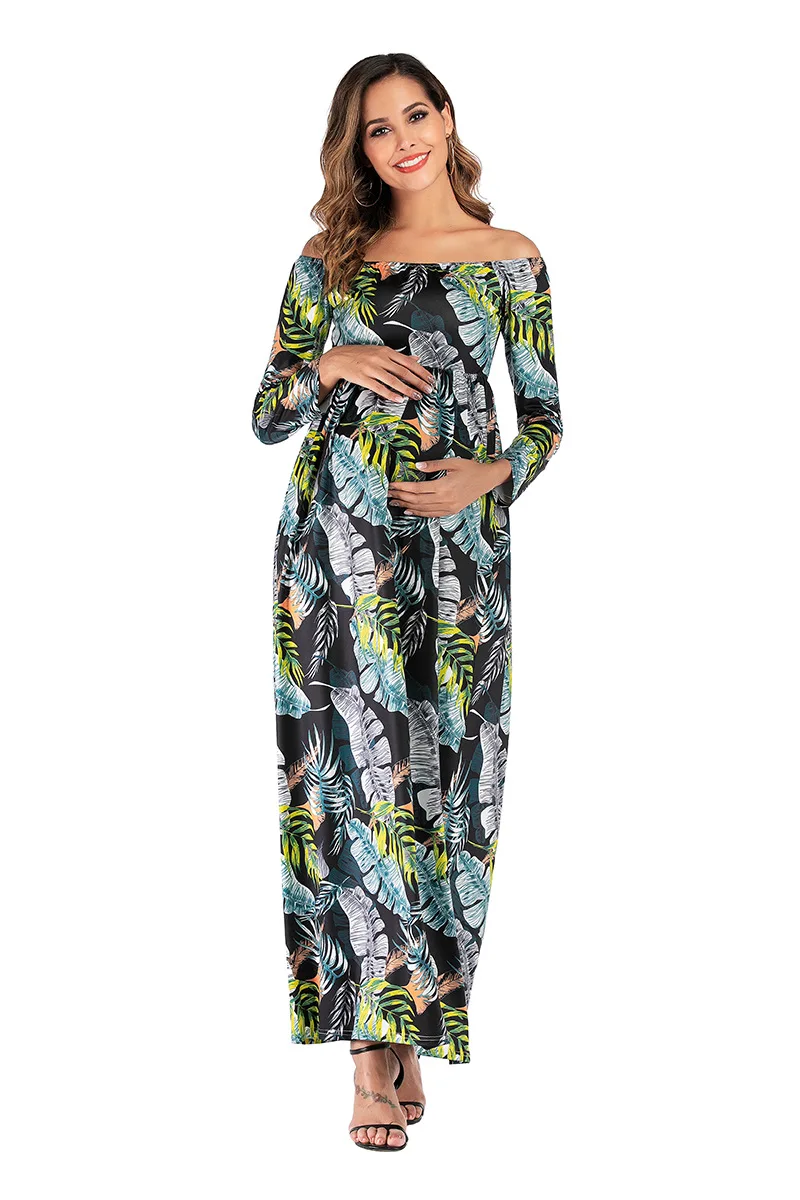 women maternity dress long sleeve shoulderless maternity gown pregancy dress summer beach dress women maxi dress