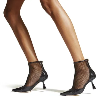 

2020 Summer Hollow Pointed Toe Short Boot High-heeled Ladies Net Boots Stiletto Mesh Small Thin Heel Ankle Boots For Women Shoes