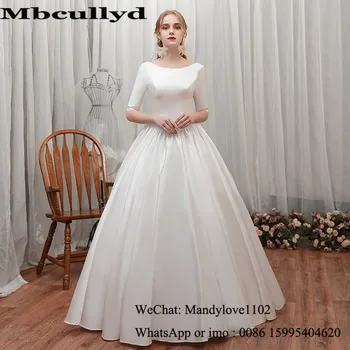 

Mbcullyd Luxury Satin Wedding Dresses Long 2020 Half Sleeve African Vestidos de novia Formal Floor Length gelinlik Bride dress